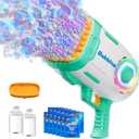 Play-Act 69 Holes Bubble Machine Guns Toys, Bazooka Rocket Shape Bubble Gun for Kids Adults, Colored Lights Blaster Blower with Solution Outdoor, Summer Toys, Party Favors, Wedding, Birthday