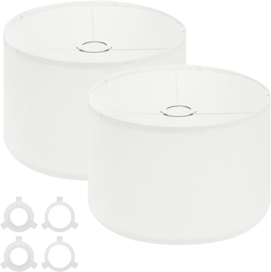 PATIKIL Drum Lamp Shades for Table Lamps 12"x12"x8" Linen Lampshade Set of 2 Easy Assembly Lamp Shade with E27 to E26/E14 Adapters for Floor Lamps Bedside Lamps, White (1.65" Spider)