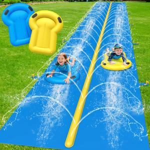 Evoio Extra Long Water Slide for Kids Adults, 39.4 FT Water Slip for Kids Backyard, Heavy Duty Double Lane Lawn Water Slides with 2 Bodyboards for Backyard Lawn Outdoor Party Water Play Toys