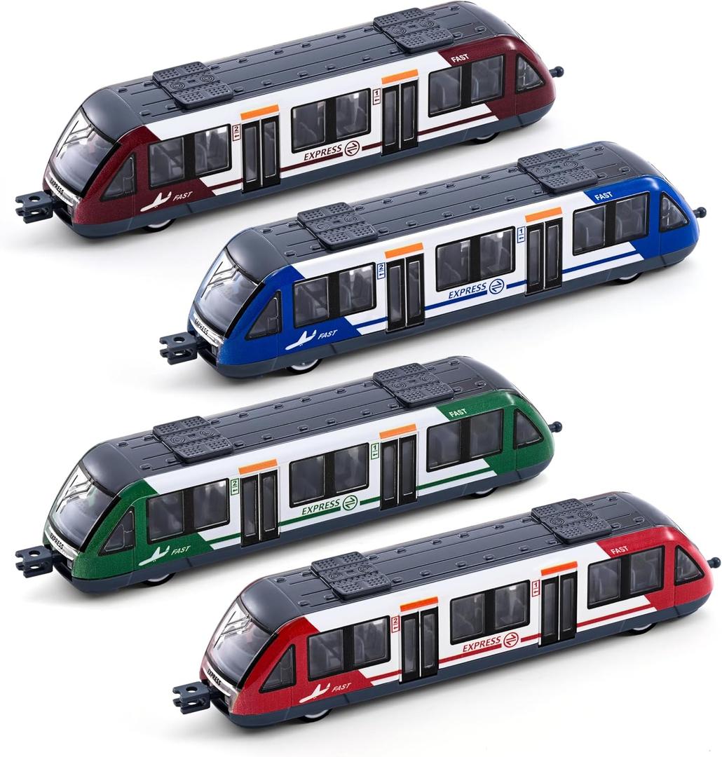 Crelloci 4 Pack Bullet Train Set, Linked High Speed Lotomotive Toy Train, Connectable Model Car, Sliding Wheel Railway Cars Vehicle Set with Front & Rear Couplers, Gift for Kids Boys Ages 3+