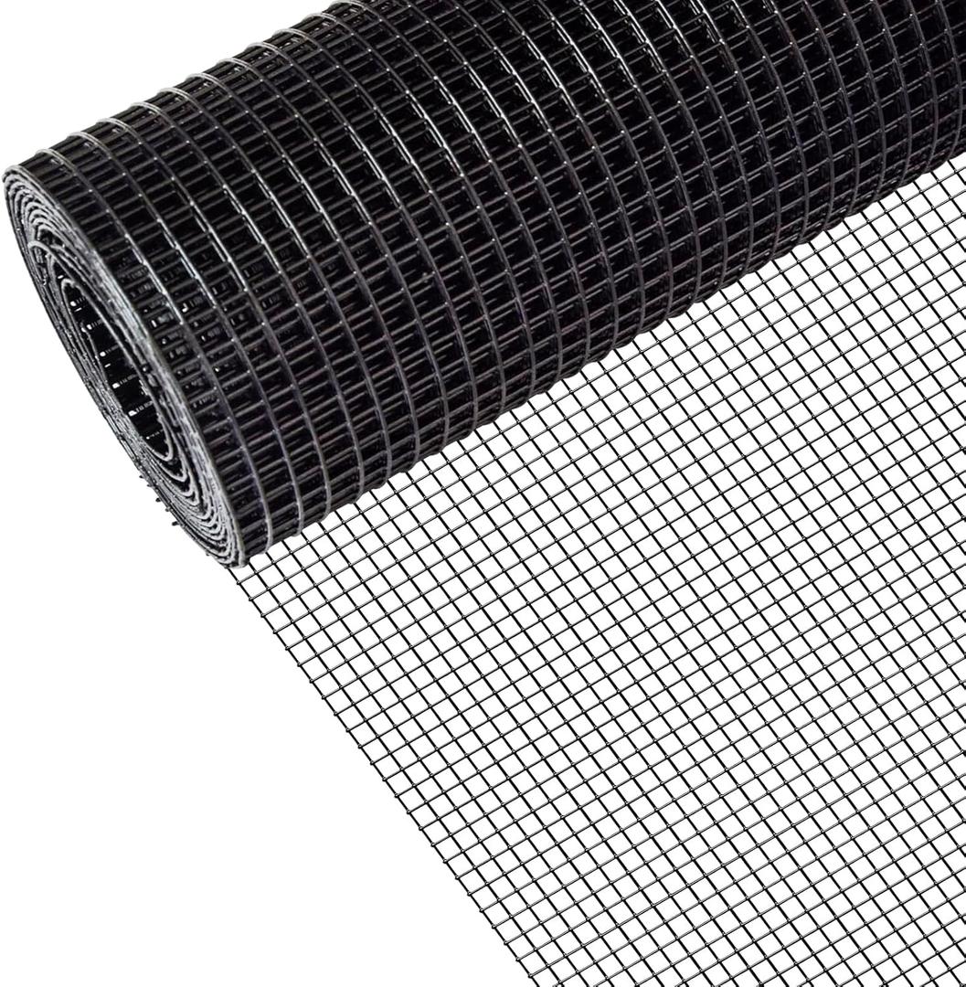 24" x 100' 1/4inch Hardware Cloth, Black Vinyl Coated Chicken Wire Fence Galvanized Welded Mesh Roll for Home Garden Rabbit Cage