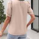 CiCiBird Womens Dressy Casual Blouses Elegant Business Work Tops Tie Front Puff Short Sleeve Shirt (Beige, XL)