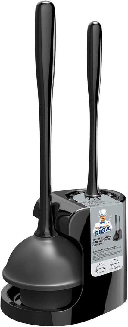 MR.SIGA Toilet Plunger and Bowl Brush Combo for Bathroom Cleaning, Black, 1 Set (One Size)