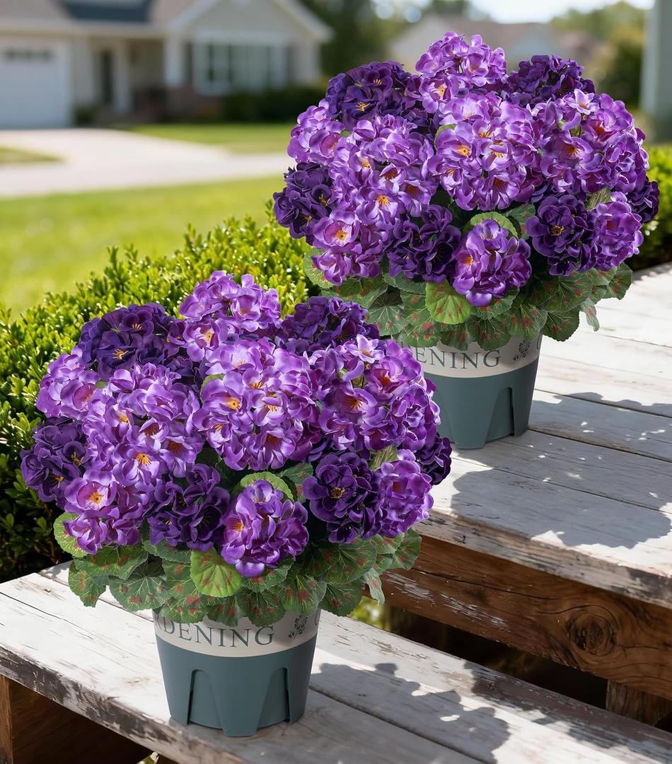 Geraniums Artificial Flowers for Outdoors, 2 Pack Potted Plants Fake Geranium Bush Realistic Fake Flowers Greenery UV Resistant Faux Flowers for Outdoor Planters Outside Gardens Front Door Indoor, Mix