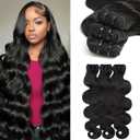 14A Human Hair Bundles 16 18 20 Inch Body Wave 100% Unprocessed Brazilian Virgin Hair 5 Bundles Human Hair Extensions Quick Weave No Tangle Shedding Silky Soft