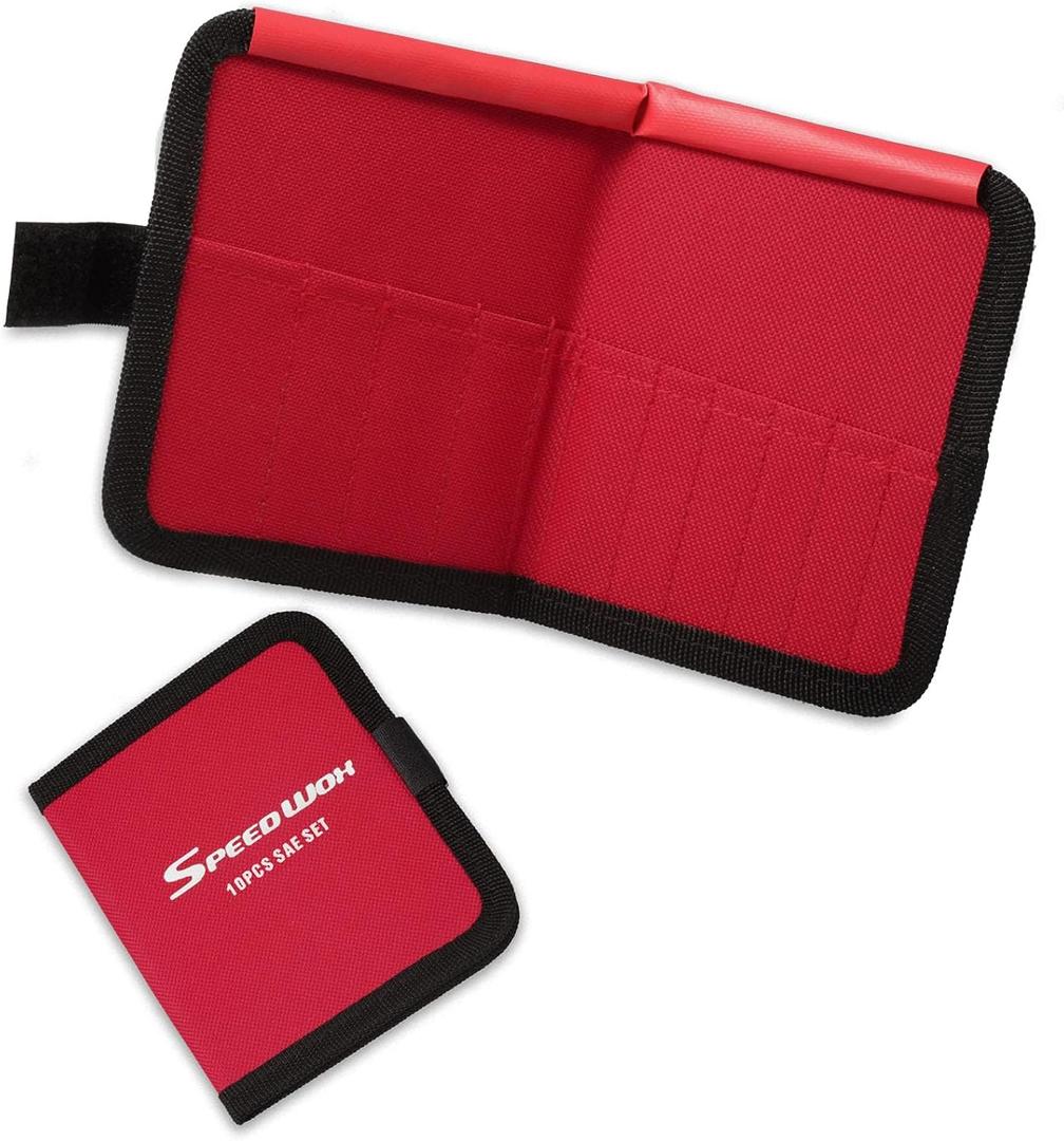 SPEEDWOX 10 Pockets Wrench Tool Organizer Bag, Tool Storage Bag for Mini Wrenches, SAE 5/32-7/16", Red Canvas Tool Organizer with Protective Flap