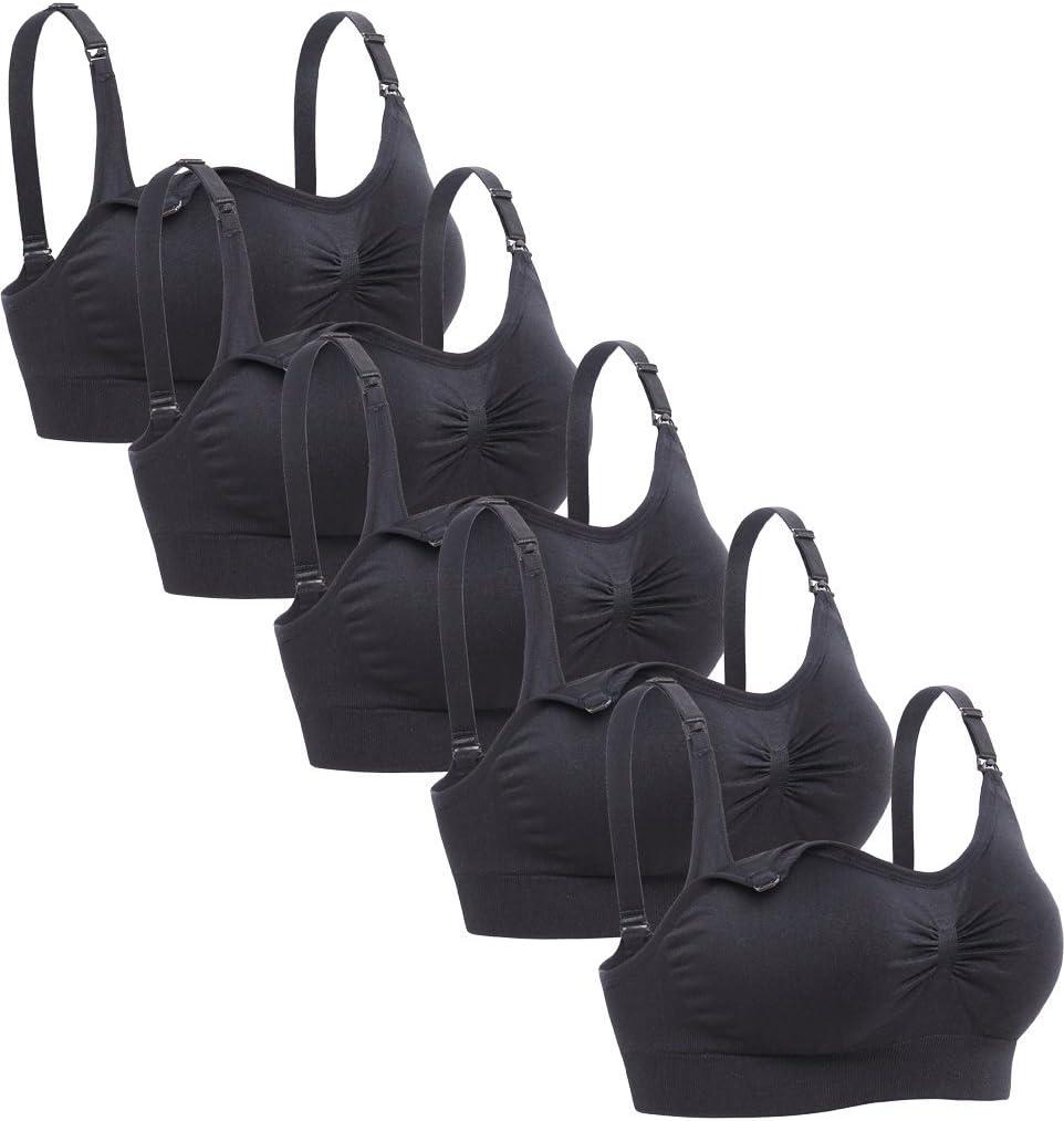 Lataly Womens Seamless Nursing Bra Sleeping Maternity Bralette for Breastfeeding Pack of 3 (Medium, 5pcak Black)