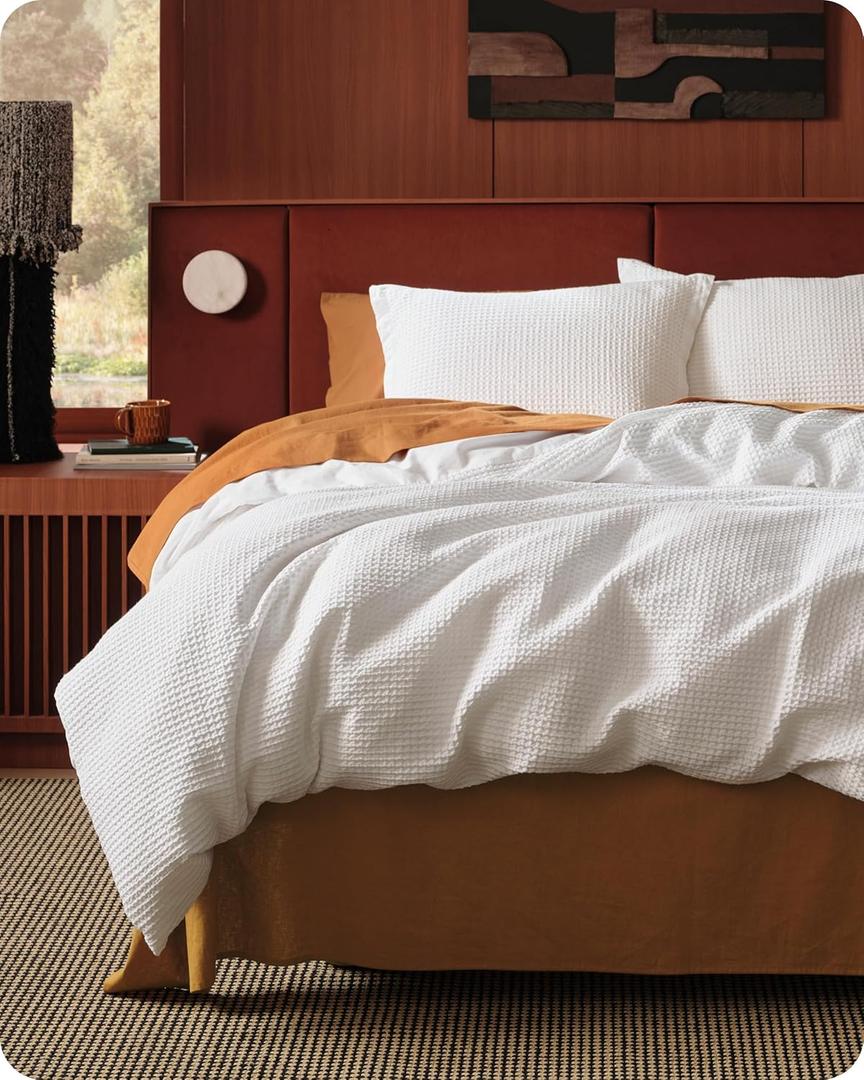 Bedsure Cotton Duvet Cover Set - 100% Cotton Waffle Weave Coconut White Duvet Cover Oversized Queen Size, GentleSoft and Breathable Bedding Set for All Season, 3 Pieces, 98"x98"