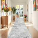 Washable 3x25 Runner Rug Hallway - Abstract Runner Rugs for Living Room Stain Resistant Entryway Indoor Carpet for Kitchen Bedroom Non Slip Rubber Backing Ultra Thin Soft Floor Decor Mat 3x25 Grey