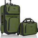 U.S. Traveler Rio Lightweight Softside Rolling Carry-on Suitcase, 2-Wheel Set, Green, 21"/14"