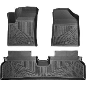 IKON MOTORSPORTS 3D Molded TPE Floor Mats, Compatible with 2024-2025 Hyundai Kona Electric, Black All Weather Waterproof Non-Slip Floor Mats Liners, Front 2nd Row Interior Accessories 3PCS