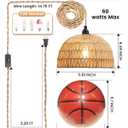 Rattan Hanging Lamp,Boho Pendant Lights,Plug in Cord Hanging Rattan Light,Plug Into Wall Outlet Pendant Light Fixture On/Off Switch for Living,Dinner Room,Bedroom,Kitchen,for E26,without Bulb (11.81'' x 6.49'')
