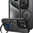 CACOE Magnetic Case for iPhone 15 Pro 6.1 inch with 360 Rotatable Ring Stand, Compatible with MagSafe Car Phone Mount, Cases Cover Phone Holder for Desk Meeting/Videos Matte Black