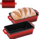 9x5 Inch Enameled Cast Iron Loaf Pan with Lid, Perfect Bread Baking Pan | Even Heat Distribution for Homemade Bread, Cake, Meatloaf2 Piece setRed (Cerise1)
