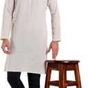 SKAVIJ Mens Handloom Cotton Kurta Long Sleeve Henley Shirt Crewneck Casual T-Shirts (Beige, L)