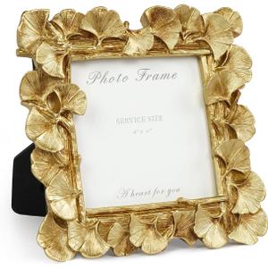 Cuspin 4x4 Frame Small Picture Frames, Gold Vintage Ornate Leaf Textured Hand-Crafted Resin with Glass Front, Antique Photo Frame for Tabletop Display, Retro Design Home Decor