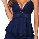 Avidlove Womens Sweetness Cami Set Lace Camisole Lingerie Nightwear Sexy Pajamas Lounge Sets (XX-Large, Navy Blue)