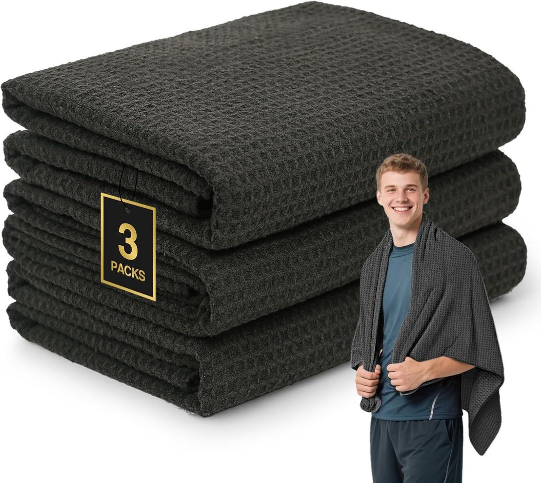 SOOWASH Microfiber Gym Towels for Showering Working Out Quick Dry Large Sizes Lightweight Gym Towel for Men Women Tennis Sports Towels for Body Hot Yoga (Black 27 X 55 inch)