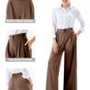 JOYCATCH Womens Wide Straight Leg Work Pants Casual Slacks Business Office Trousers Button Dress Pants Brown (S)