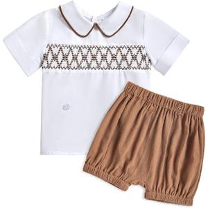 Booulfi Baby Boy Toddler Summer Clothes Wedding Birthday Outfits Suit for Boys T-Shirt and Shorts Set (3-6 Months, #223-brown)