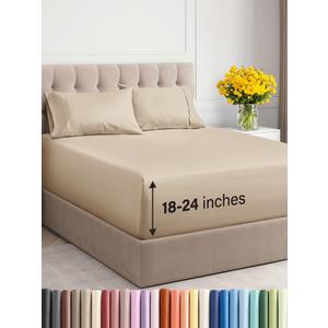 Extra Deep Twin Sheet Set - 4 Piece Breathable and Cooling Sheets - Hotel Luxury Bed Sheets Set - Easy & Secure Fit - Soft, Wrinkle Free and Comfy Sheets Set - Cream Sheet Set with Extra Deep Pockets