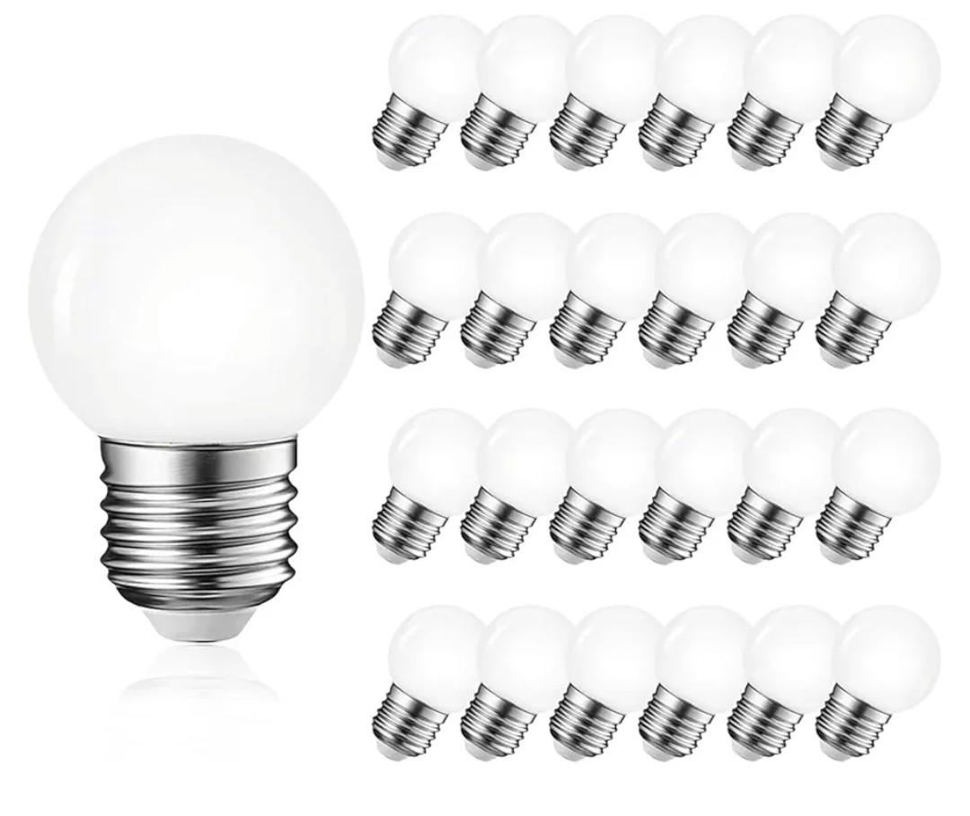 G45 Led Bulb Plastic Milky Globe E26 White String Light Ampoule 1W Garden Party Ball Lamps (E26 110V 1W)