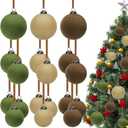 Aneco 36 Pcs Velvet Christmas Ornaments Bulk, 3 Sizes Flocked Christmas Tree Ball, Plastic Xmas Decorative Hanging Ornaments with 36 Ribbons for Xmas Holiday Wreath Tree Decor (Green, Beige, Brown)