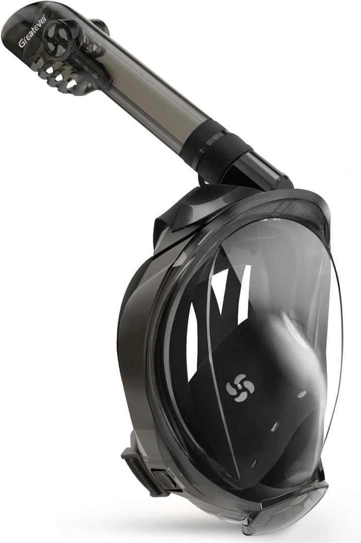 Greatever G2 Full Face Snorkel Mask with Latest Dry Top System,Foldable 180 Degree Panoramic View Snorkeling Mask with Camera Mount,Safe Breathing,Anti-Leak&Anti-Fog (Large/ X-Large, Gray Black)