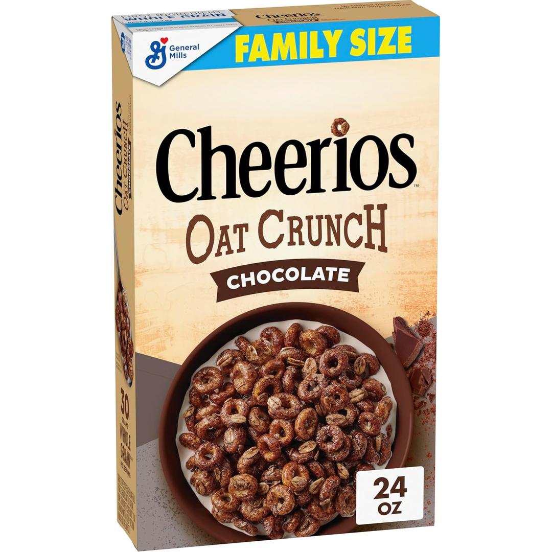 Cheerios Oat Crunch Chocolate Breakfast Cereal, Made with Whole Grain, Family Size, 24 oz (EXP 02/16/27)
