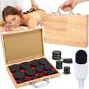 Yunsailing 18 Pcs Hot Stones Massage Set with Electric Heater Box 110v Basalt Massage Rock Kit for Professional Home Spa Warming Relaxing Relief, Constant 50c (122f)(Adjustable Temperature Wood Box)