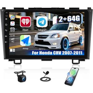 4 Core+64G for Honda CRV 2007-2011 Android Car Radio Stereo with Wireless A-pple CarPlay Android Auto WiFi GPS, 9" Touchscreen Bluetooth Upgrade Head Unit 28-UI Mirror Link Backup Cam Mic USB