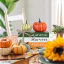 DECSPAS Fall Decorations for Home, Autumn Harvest Wooden Stacked Books Sign with Pumpkins & Bow for Fall Decor, Thanksgiving Tabletop decorations for Tiered Tray, Shelf, Table, Mantle, Fireplace (orange, green, white)