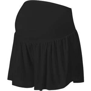 EXARUS Maternity Shorts Flowy Butterfly Pregnancy Skirt Athletic Skort Workout 2 in 1 Gym Active Over The Belly (Large, Black)