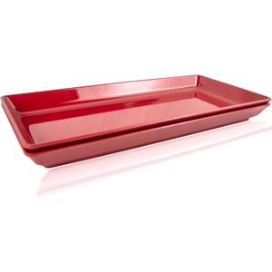 Long Melamine Serving Tray for Appetizer, Charcuterie, Bread, Fruit, Dessert, Stackable, Set of 2, Red, 17.3x8x1.5 inch