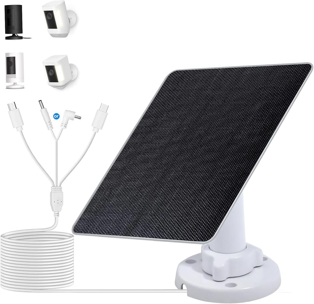 ECO-WORTHY 5W 5V Solar Panel Solar Charger for Ring Camera, Compatible with Ring Spotlight CamStick Up Outdoor Cam25% High Efficiency,10ft/3m Cable with USB-C, 360Adjustable, IP65