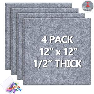 4 Pack Cork Board Tiles 12x12 Inches, 1/2" Thick Felt Cork Squares Bulletin Board Pin Board, Adhesive Cork Board for for Wall for Home, Office, and Kitchen (Gray)