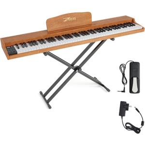 88 Key Weighted Keyboard Piano with Sustain Pedal, Power Adapter & Sheet Music Stand - Home Digital Piano, Brown (Keyboard Only)