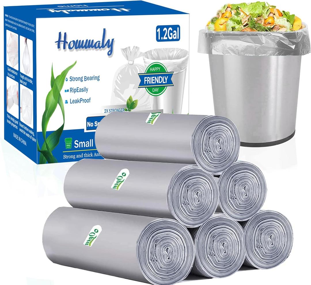 1.2 gallon trash can liners,300Counts,Small Grey Garbage Bags,Extra Strong 1.2 Gal Trash Bag,Fit 4.5-6 liters trash Bin Liners for Home Office Bathroom,300(Grey)