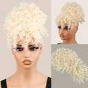Drawstring Ponytail for Black Women, Afro Puff Kinky Curly Hair Ponytail Extension with Bangs Updo Natural Hair Ponytail (613 Light Blonde)