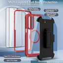 for Samsung Galaxy A16 5G Case, [Transparent & Holster Series] Belt Clip Full Body Shockproof Protective Cell Phone Cover with 2 Pack Tempered Glass Screen Protector (Red/Clear)