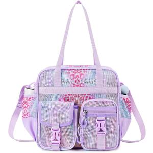 MOONBABY Mesh Beach Tote Bag for Stadium Events 12x6x12 Net Purse Bag for Women with Detachable Long Strap for Work, Sports