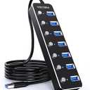 USB Hub, VKUSRA 7 Port USB Hub 3.0 with 4ft USB Long Cable, and Aluminum USB 3.0 Hub with Individual On/Off Switch and LED Indicator, USB Splitter for Laptop & PC, Power Adapter Not Included