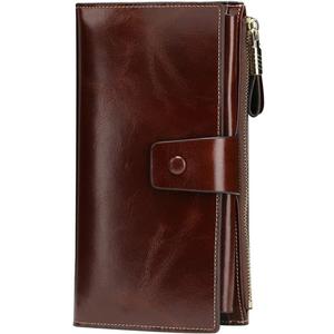 Itslife Womens Wallet RFID Blocking Large Capacity Luxury Wax Genuine Leather Wallets Clutch Wallet Ladies Card holder, Coffee