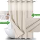 eachope Long No Hooks Needed Linen Textured Shower Curtain with Snap-in Fabric Liner Set,Cream Hotel Luxury Decor Shower Curtains for Bathroom,Waterproof & Washable,71Wx80H