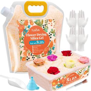 5LBS Silica Gel Flower Drying,Reusable Flower Drying Silica Gel Crystals with 6L Airtight Containers, Color Indicating Flower Preservation Kit for Drying Flowers Bead Size<1mm