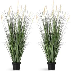 Jexine 2 Pieces 4 ft Tall Artificial Grass Plants Fake Horsetail Reed Grass Plant with Pink Spikes Potted Faux Greenery Floor Plants for Housewarming Gift House Garden Lobby Outdoor