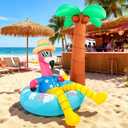 Inflatable Flamingo Outdoor Decorations with Palm Tree 6FT Hawaiian Blow up Decoration Summer Inflatables with LED Lights for Tropical Luau Party Beach Pool Supplies Yard Garden Lawn Dcor