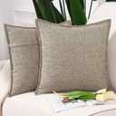 MADIZZ Set of 2 Flanged Linen Throw Pillow Covers 26x26 Inch Mixed Taupe Soft Decorative Cushion Cover for Sofa Bedroom Pillow Shell