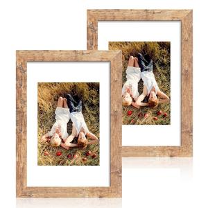 8x12 Picture Frame Set of 2, Rustic Brown Wood Frame with High Definition Glass, Display Pictures 6x8 with Mat or 8 x 12 without Mat for Horizontal or Vertical Tabletop and Wall Mounting