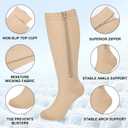 Plus Size Compression Socks for Women Men Wide Calf L/XL-5XL (15-20mmhg) Knee High Socks Support Compression Stockings for Nurses and Flying (Zipper - 3 Pairs - Nude)